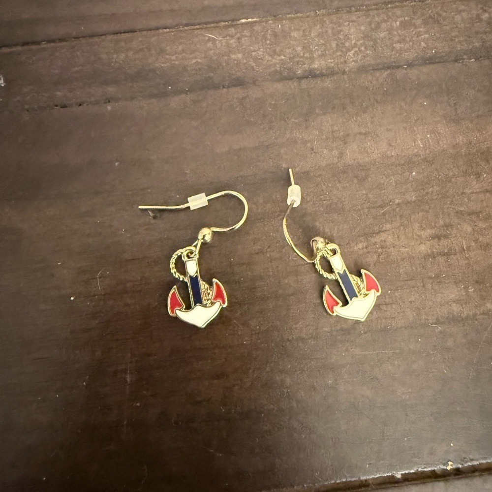Nautical Gold and Red Anchor Earrings